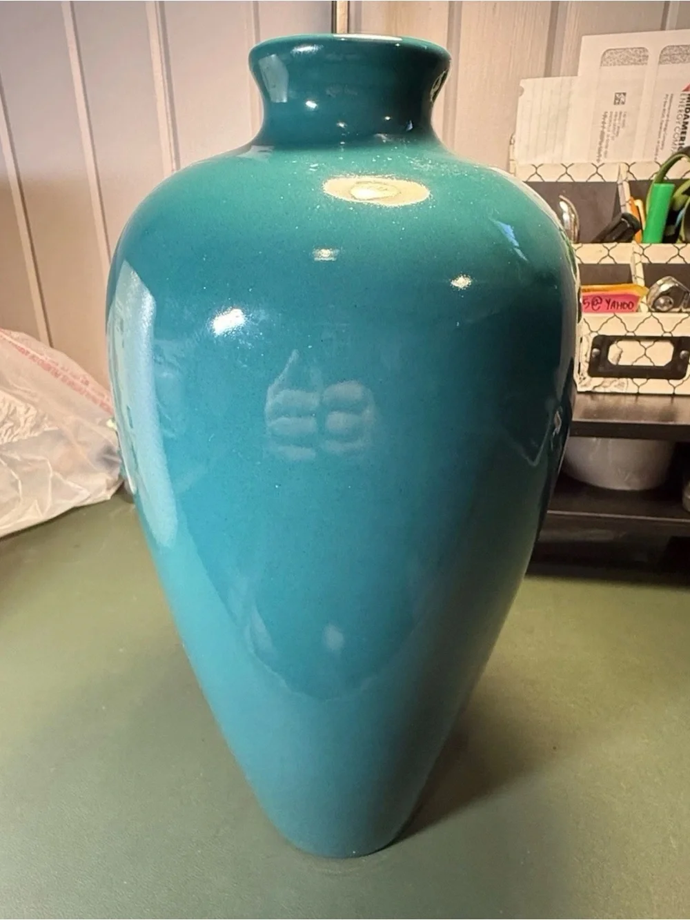 Haeger Teal Ceramic Floor Vase – Glossy Turquoise/Teal